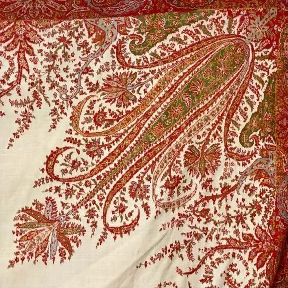 1800’s Wool Paisley Shawl -extra large! 146” x 64” - Picture 11 of 16